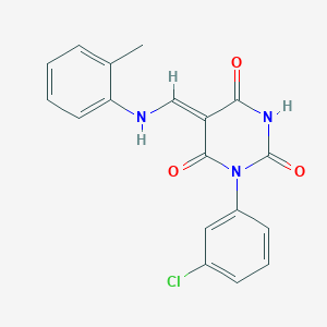 molecular formula C18H14ClN3O3 B317636 (5Z)-1-(3-chlorophenyl)-5-[(2-methylanilino)methylidene]-1,3-diazinane-2,4,6-trione 