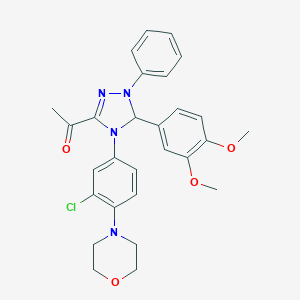 molecular formula C28H29ClN4O4 B317647 1-[4-[3-chloro-4-(4-morpholinyl)phenyl]-5-(3,4-dimethoxyphenyl)-1-phenyl-4,5-dihydro-1H-1,2,4-triazol-3-yl]ethanone 