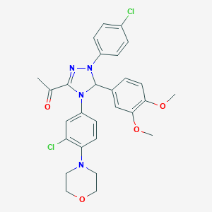 molecular formula C28H28Cl2N4O4 B317648 1-[4-[3-chloro-4-(4-morpholinyl)phenyl]-1-(4-chlorophenyl)-5-(3,4-dimethoxyphenyl)-4,5-dihydro-1H-1,2,4-triazol-3-yl]ethanone 