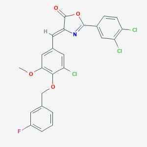 molecular formula C24H15Cl3FNO4 B317654 4-{3-chloro-4-[(3-fluorobenzyl)oxy]-5-methoxybenzylidene}-2-(3,4-dichlorophenyl)-1,3-oxazol-5(4H)-one 