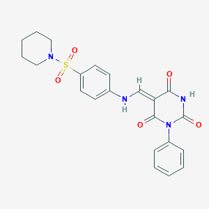 molecular formula C22H22N4O5S B317687 (5Z)-1-phenyl-5-[(4-piperidin-1-ylsulfonylanilino)methylidene]-1,3-diazinane-2,4,6-trione 