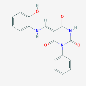 molecular formula C17H13N3O4 B317692 (5Z)-5-[(2-hydroxyanilino)methylidene]-1-phenyl-1,3-diazinane-2,4,6-trione 