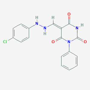 molecular formula C17H13ClN4O3 B317693 (5Z)-5-[[2-(4-chlorophenyl)hydrazinyl]methylidene]-1-phenyl-1,3-diazinane-2,4,6-trione 