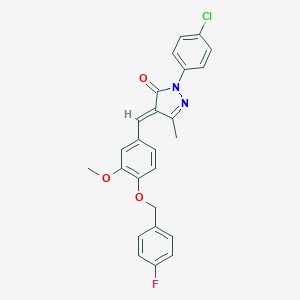 molecular formula C25H20ClFN2O3 B317698 2-(4-chlorophenyl)-4-{4-[(4-fluorobenzyl)oxy]-3-methoxybenzylidene}-5-methyl-2,4-dihydro-3H-pyrazol-3-one 