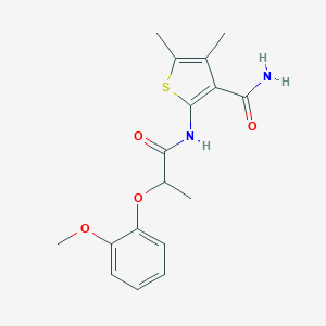 molecular formula C17H20N2O4S B317833 2-{[2-(2-Methoxyphenoxy)propanoyl]amino}-4,5-dimethyl-3-thiophenecarboxamide 