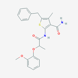 molecular formula C23H24N2O4S B317858 5-Benzyl-2-{[2-(2-methoxyphenoxy)propanoyl]amino}-4-methyl-3-thiophenecarboxamide 