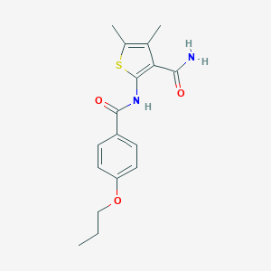 molecular formula C17H20N2O3S B317935 4,5-Dimethyl-2-[(4-propoxybenzoyl)amino]-3-thiophenecarboxamide 