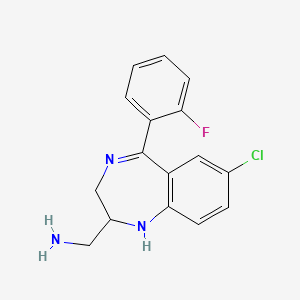 molecular formula C16H15ClFN3 B3179489 7-Chloro-5-(2-fluorophenyl)-2,3-dihydro-1h-1,4-benzodiazepine-2-methanamine CAS No. 59467-64-0