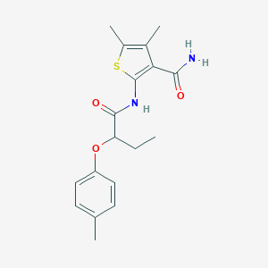molecular formula C18H22N2O3S B317951 4,5-Dimethyl-2-{[2-(4-methylphenoxy)butanoyl]amino}-3-thiophenecarboxamide 
