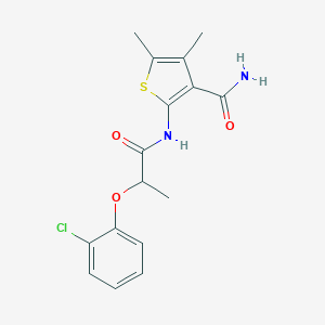 molecular formula C16H17ClN2O3S B317952 2-{[2-(2-Chlorophenoxy)propanoyl]amino}-4,5-dimethyl-3-thiophenecarboxamide 