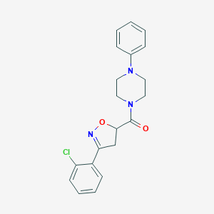 molecular formula C20H20ClN3O2 B318060 1-{[3-(2-Chlorophenyl)-4,5-dihydro-5-isoxazolyl]carbonyl}-4-phenylpiperazine 