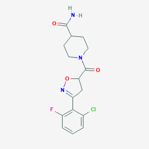 molecular formula C16H17ClFN3O3 B318073 1-{[3-(2-Chloro-6-fluorophenyl)-4,5-dihydro-5-isoxazolyl]carbonyl}-4-piperidinecarboxamide 