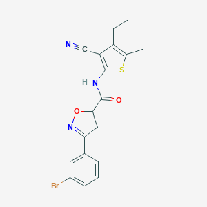 3-(3-bromophenyl)-N-(3-cyano-4-ethyl-5-methylthiophen-2-yl)-4,5-dihydro-1,2-oxazole-5-carboxamide