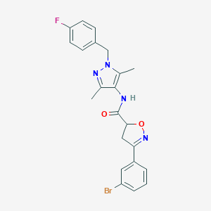 molecular formula C22H20BrFN4O2 B318075 3-(3-bromophenyl)-N-[1-(4-fluorobenzyl)-3,5-dimethyl-1H-pyrazol-4-yl]-4,5-dihydro-5-isoxazolecarboxamide 
