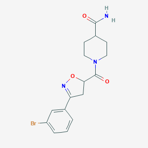 molecular formula C16H18BrN3O3 B318077 1-{[3-(3-Bromophenyl)-4,5-dihydro-5-isoxazolyl]carbonyl}-4-piperidinecarboxamide 