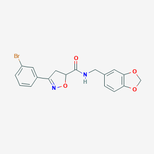molecular formula C18H15BrN2O4 B318080 N-(1,3-benzodioxol-5-ylmethyl)-3-(3-bromophenyl)-4,5-dihydro-1,2-oxazole-5-carboxamide 