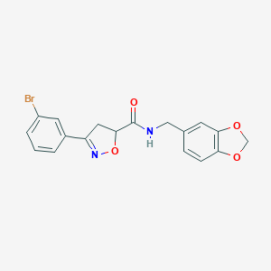 molecular formula C18H15BrN2O4 B318080 N-[(2H-1,3-BENZODIOXOL-5-YL)METHYL]-3-(3-BROMOPHENYL)-4,5-DIHYDRO-1,2-OXAZOLE-5-CARBOXAMIDE 