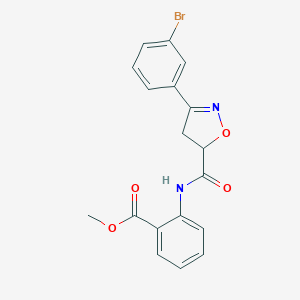 molecular formula C18H15BrN2O4 B318102 Methyl 2-({[3-(3-bromophenyl)-4,5-dihydro-5-isoxazolyl]carbonyl}amino)benzoate 