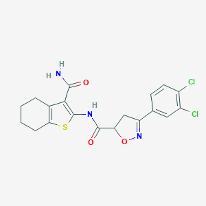 molecular formula C19H17Cl2N3O3S B318106 N-(3-carbamoyl-4,5,6,7-tetrahydro-1-benzothiophen-2-yl)-3-(3,4-dichlorophenyl)-4,5-dihydro-1,2-oxazole-5-carboxamide 