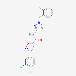 molecular formula C21H18Cl2N4O2 B318107 3-(3,4-dichlorophenyl)-N-[1-(2-methylbenzyl)-1H-pyrazol-3-yl]-4,5-dihydro-5-isoxazolecarboxamide 