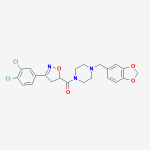 molecular formula C22H21Cl2N3O4 B318109 [4-(1,3-Benzodioxol-5-ylmethyl)piperazin-1-yl]-[3-(3,4-dichlorophenyl)-4,5-dihydro-1,2-oxazol-5-yl]methanone 