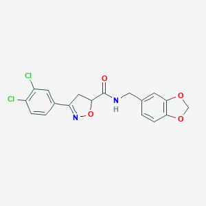 molecular formula C18H14Cl2N2O4 B318112 N-(1,3-benzodioxol-5-ylmethyl)-3-(3,4-dichlorophenyl)-4,5-dihydro-1,2-oxazole-5-carboxamide 