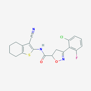 molecular formula C19H15ClFN3O2S B318128 3-(2-chloro-6-fluorophenyl)-N-(3-cyano-4,5,6,7-tetrahydro-1-benzothiophen-2-yl)-4,5-dihydro-1,2-oxazole-5-carboxamide 