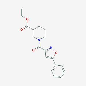 molecular formula C18H20N2O4 B318135 Ethyl 1-[(5-phenyl-3-isoxazolyl)carbonyl]-3-piperidinecarboxylate 