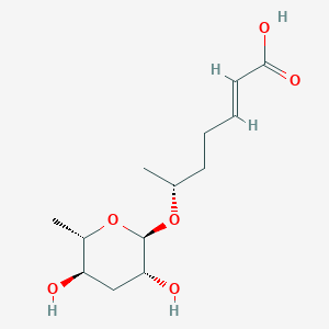 molecular formula C13H22O6 B3181722 2-Heptenoic acid, 6-[(3,6-dideoxy-alpha-L-arabino-hexopyranosyl)oxy]-, (2E,6R)- CAS No. 1139837-37-8