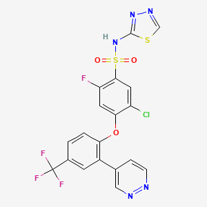 molecular formula C19H10ClF4N5O3S2 B3181772 Benzenesulfonamide, 5-chloro-2-fluoro-4-[2-(4-pyridazinyl)-4-(trifluoromethyl)phenoxy]-N-1,3,4-thiadiazol-2-yl- CAS No. 1235406-03-7
