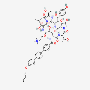 2-[[6-[1,2-Dihydroxy-2-(4-hydroxyphenyl)ethyl]-11,20,25-trihydroxy-3,15-bis(1-hydroxyethyl)-26-methyl-2,5,8,14,17,23-hexaoxo-18-[[4-[4-(4-pentoxyphenyl)phenyl]benzoyl]amino]-1,4,7,13,16,22-hexazatricyclo[22.3.0.09,13]heptacosan-21-yl]oxy]ethyl-trimethylazanium