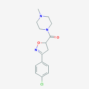 molecular formula C15H18ClN3O2 B318189 1-{[3-(4-Chlorophenyl)-4,5-dihydro-5-isoxazolyl]carbonyl}-4-methylpiperazine 