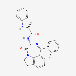 molecular formula C26H19FN4O2 B3181960 N-[(3R)-1-(2-Fluorophenyl)-4-oxo-3,4,6,7-tetrahydro[1,4]diazepino[6,7,1-hi]indol-3-yl]-1H-indole-2-carboxamide CAS No. 167820-10-2