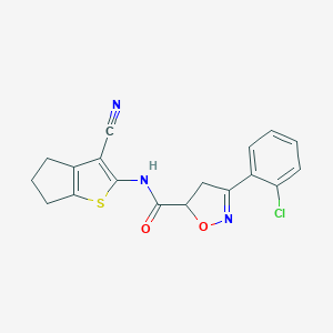 molecular formula C18H14ClN3O2S B318199 3-(2-chlorophenyl)-N-(3-cyano-5,6-dihydro-4H-cyclopenta[b]thiophen-2-yl)-4,5-dihydro-1,2-oxazole-5-carboxamide 