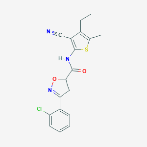 molecular formula C18H16ClN3O2S B318200 3-(2-chlorophenyl)-N-(3-cyano-4-ethyl-5-methylthiophen-2-yl)-4,5-dihydro-1,2-oxazole-5-carboxamide 