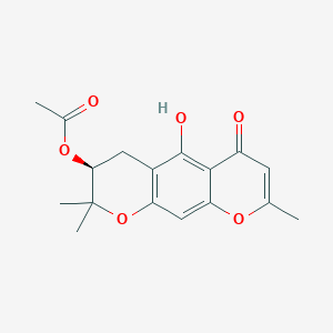 molecular formula C17H18O6 B3182233 [(3S)-5-hydroxy-2,2,8-trimethyl-6-oxo-3,4-dihydropyrano[3,2-g]chromen-3-yl] acetate CAS No. 30358-88-4