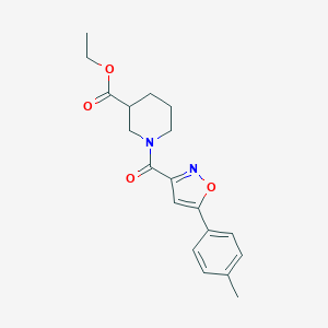 molecular formula C19H22N2O4 B318224 Ethyl 1-{[5-(4-methylphenyl)-3-isoxazolyl]carbonyl}-3-piperidinecarboxylate 