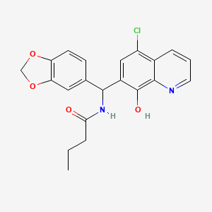 molecular formula C21H19ClN2O4 B3182296 N-[Benzo[1,3]dioxol-5-yl-(5-chloro-8-hydroxy-quinolin-7-yl)-methyl]-butyramide CAS No. 423145-35-1