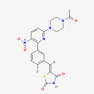 molecular formula C21H18FN5O5S B3182495 5-(5-(6-(4-Acetylpiperazin-1-yl)-3-nitropyridin-2-yl)-2-fluorobenzylidene)thiazolidine-2,4-dione CAS No. 853953-65-8