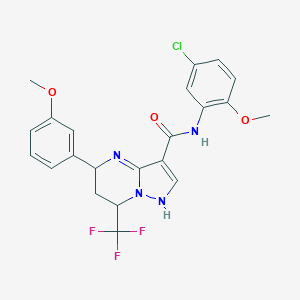 molecular formula C22H20ClF3N4O3 B318266 N-(5-chloro-2-methoxyphenyl)-5-(3-methoxyphenyl)-7-(trifluoromethyl)-1,5,6,7-tetrahydropyrazolo[1,5-a]pyrimidine-3-carboxamide 