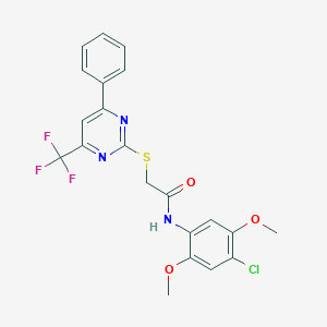 N-(4-chloro-2,5-dimethoxyphenyl)-2-{[4-phenyl-6-(trifluoromethyl)-2-pyrimidinyl]sulfanyl}acetamide