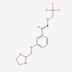 molecular formula C13H14F3NO4 B3182737 (E)-1-{3-[(1,3-Dioxolan-2-yl)methoxy]phenyl}-N-(2,2,2-trifluoroethoxy)methanimine CAS No. 1202859-82-2