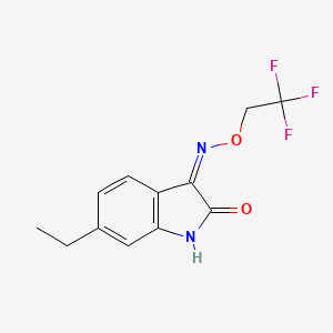 molecular formula C12H11F3N2O2 B3182748 6-Ethyl-3-[(2,2,2-trifluoroethoxy)amino]-2H-indol-2-one CAS No. 1202860-01-2