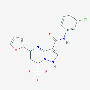molecular formula C18H14ClF3N4O2 B318281 N-(3-chlorophenyl)-5-(furan-2-yl)-7-(trifluoromethyl)-1,5,6,7-tetrahydropyrazolo[1,5-a]pyrimidine-3-carboxamide 