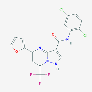 molecular formula C18H13Cl2F3N4O2 B318283 N-(2,5-dichlorophenyl)-5-(furan-2-yl)-7-(trifluoromethyl)-1,5,6,7-tetrahydropyrazolo[1,5-a]pyrimidine-3-carboxamide 
