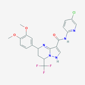 molecular formula C21H19ClF3N5O3 B318284 N-(5-chloropyridin-2-yl)-5-(3,4-dimethoxyphenyl)-7-(trifluoromethyl)-1,5,6,7-tetrahydropyrazolo[1,5-a]pyrimidine-3-carboxamide 