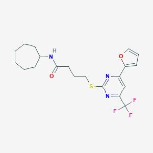 molecular formula C20H24F3N3O2S B318291 N-cycloheptyl-4-{[4-(2-furyl)-6-(trifluoromethyl)-2-pyrimidinyl]sulfanyl}butanamide 
