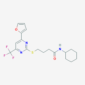molecular formula C19H22F3N3O2S B318295 N-cyclohexyl-4-{[4-(2-furyl)-6-(trifluoromethyl)-2-pyrimidinyl]sulfanyl}butanamide 