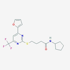molecular formula C18H20F3N3O2S B318296 N-cyclopentyl-4-{[4-(2-furyl)-6-(trifluoromethyl)-2-pyrimidinyl]sulfanyl}butanamide 