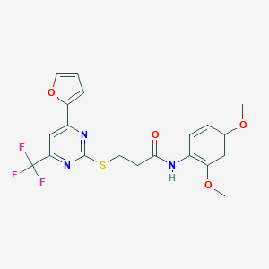 molecular formula C20H18F3N3O4S B318300 N-(2,4-dimethoxyphenyl)-3-{[4-(2-furyl)-6-(trifluoromethyl)-2-pyrimidinyl]sulfanyl}propanamide 
